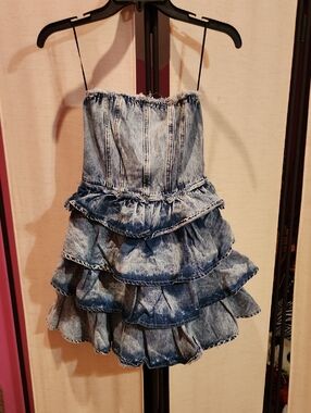 So Me Denim Tiered Ruffle Dress - Light Blue